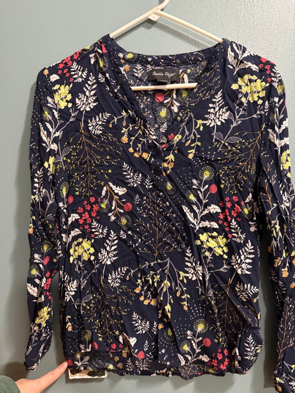 Charlie Paige Navy Floral Long-Sleeve Wrap Top